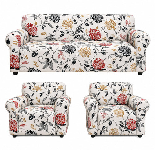 White Flower Universal Sofa Cover – Stretchable & Washable