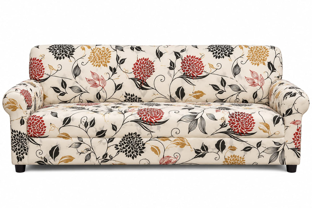 White Flower Universal Sofa Cover – Stretchable & Washable